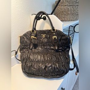 Prada large Brown leather Tessuto Gaufre bag satchel with a crossbody st…